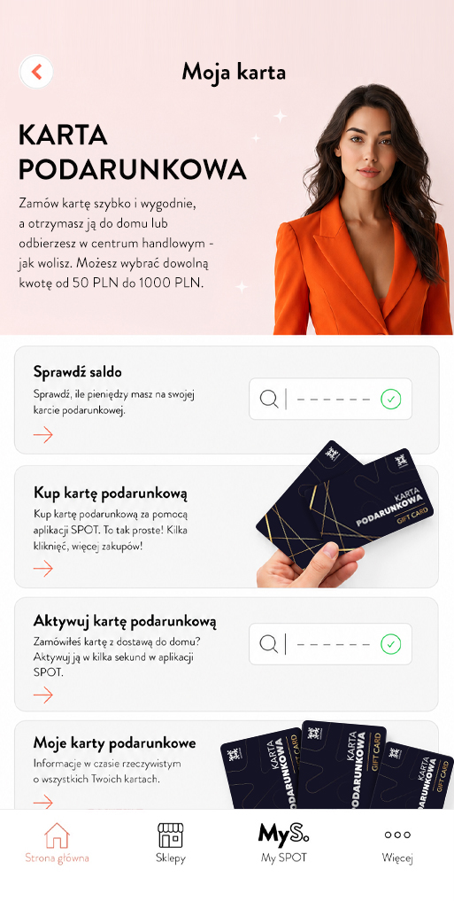 Karta podarunkowa w aplikacji SPOT